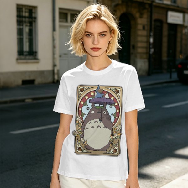 Olive Green T-Shirt With My Neighbor Totoro Art Nouveau Print