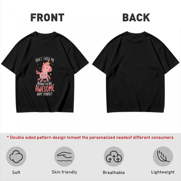 Olive t-shirt with cute unicorn and 'Don't judge me I was born to be awesome not perfect' text