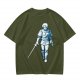 Olive T-shirt with Walking Swordsman Graphic Print