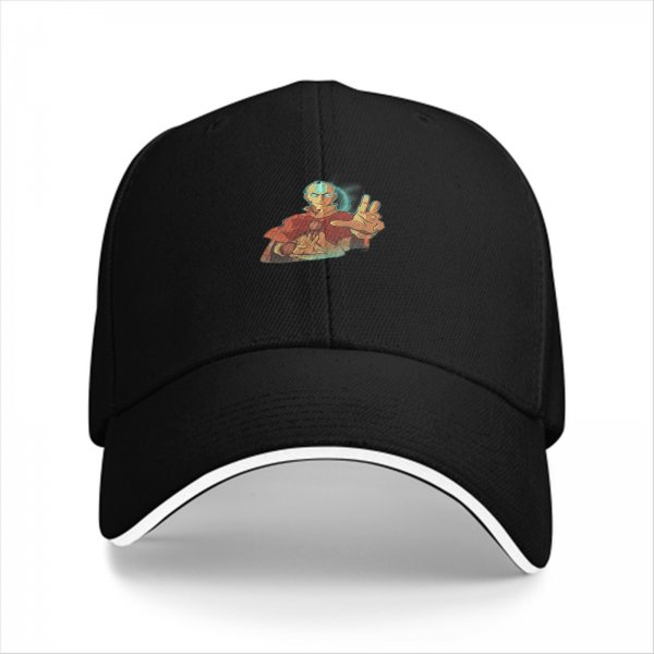 Black Baseball Cap With Avatar Aang Graphic Print