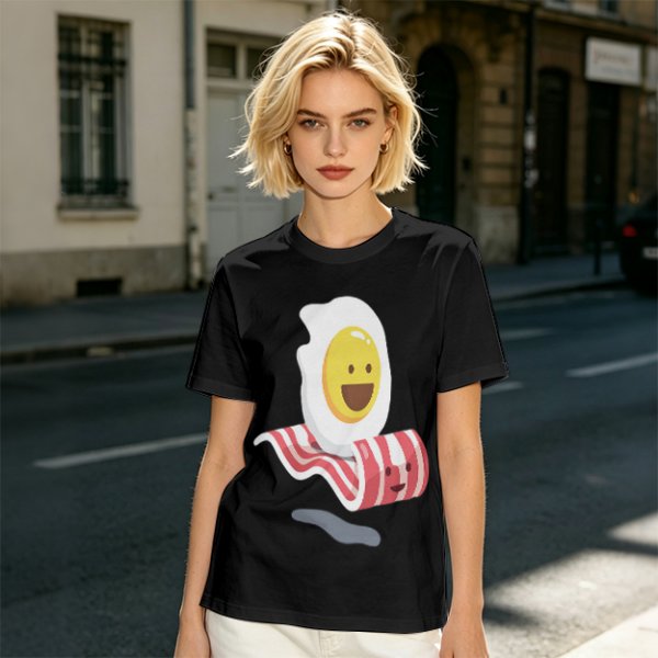 Olive T-Shirt With Happy Fried Egg And Bacon Graphic Print