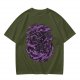 Olive Green T-Shirt with Purple Abstract Swirling Graphic Print