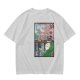 Olive T-shirt with Totoro cherry blossom Japanese woodblock print