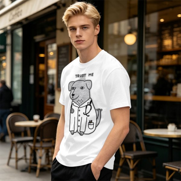 Olive T-shirt with Trust Me Doctor Dog Graphic Print