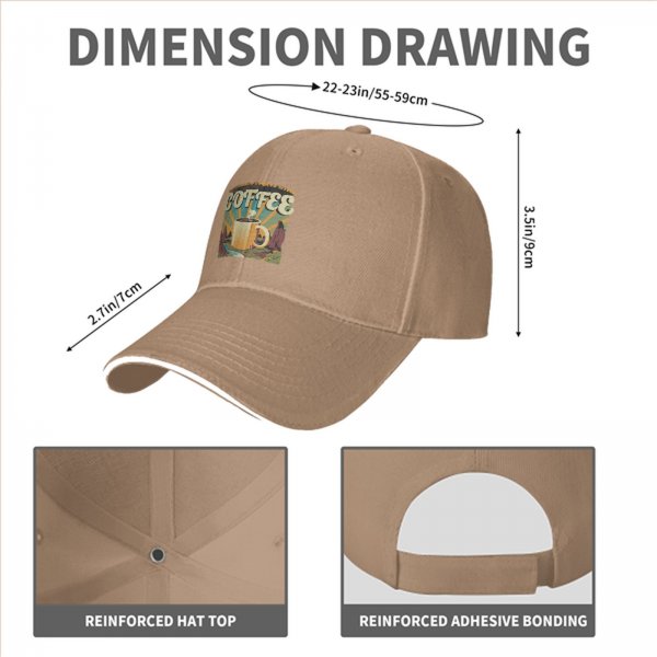 Black Baseball Cap With Coffee And Mountain Sunrise Graphic