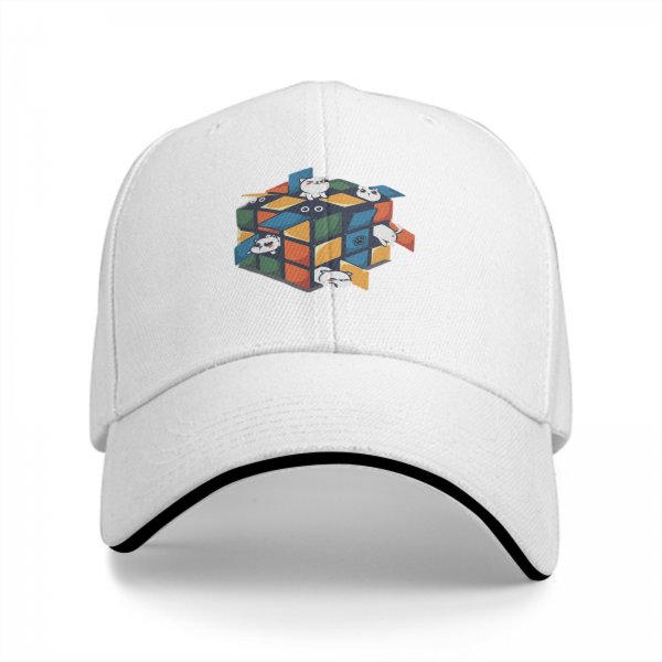 Black baseball cap with playful cats in a Rubik's cube graphic