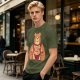 Olive T-Shirt With Happy Bear Holding Fork And Knife Here For Snacks Print
