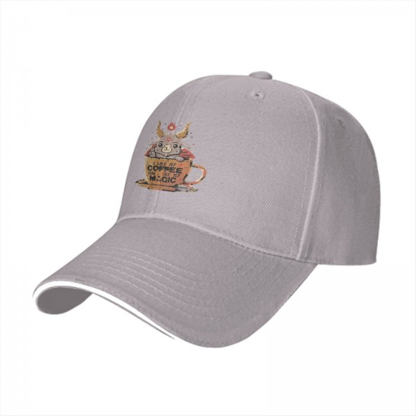 Black baseball cap with cute demon goat coffee magic graphic
