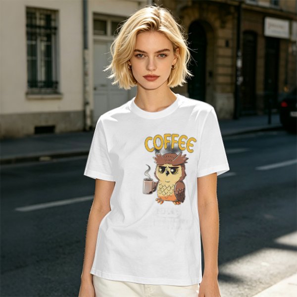 Owl Holding Coffee Mug Graphic Olive T-Shirt
