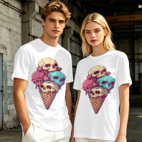 Olive T-Shirt With Skull Ice Cream Cone Graphic