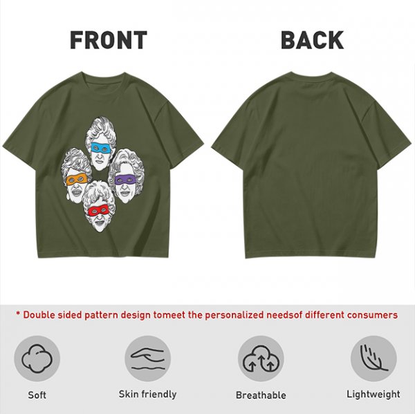 Olive T-Shirt With Golden Girls Ninja Turtle Masks Graphic