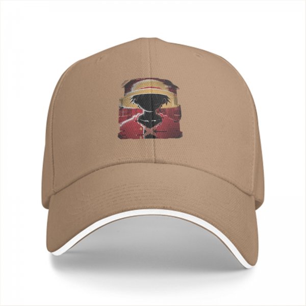 Black Baseball Cap With One Piece Luffy Silhouette Print