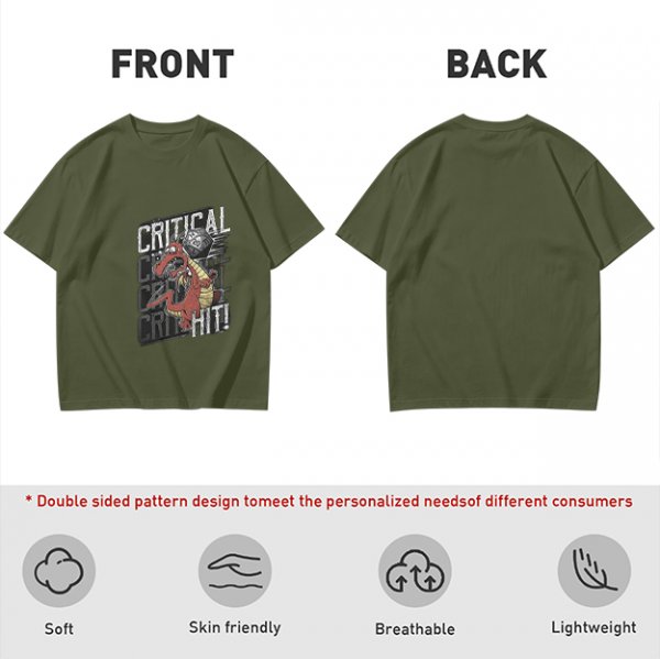 Critical Hit Dragon D20 DnD Themed Graphic T-Shirt