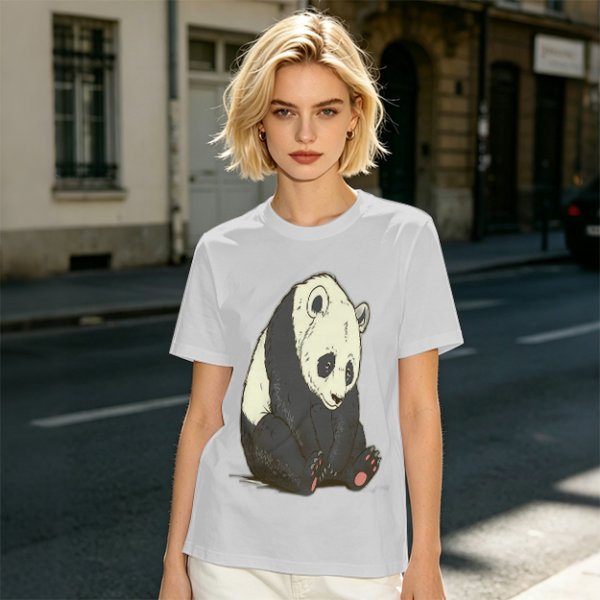 Olive T-shirt with Sad Sitting Panda Graphic Print