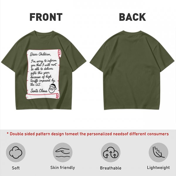 Christmas t-shirt with Santa's tariff excuse note print