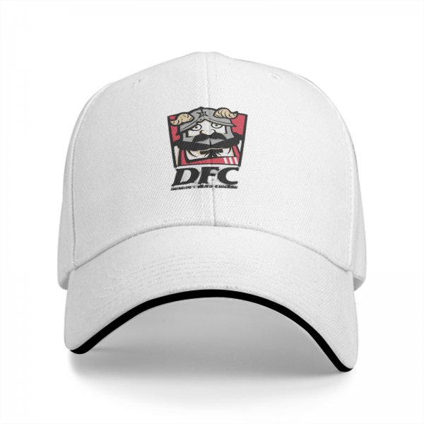 Black baseball cap with DFC viking mascot graphic