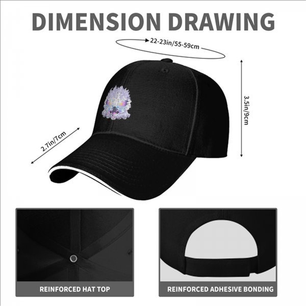 Black Baseball Cap With Anime Themed Graphic Print