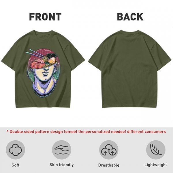 Olive T-Shirt With Classical Bust Ramen Bowl Art Print