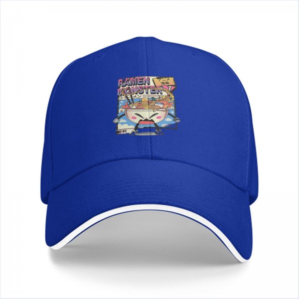 Black Baseball Cap With Ramen Monster Anime Graphic Print