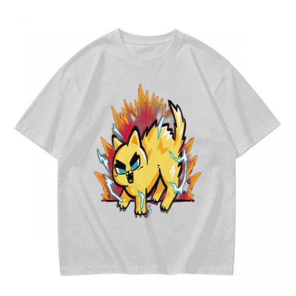 Olive T-Shirt With Super Saiyan Style Electric Cat Graphic