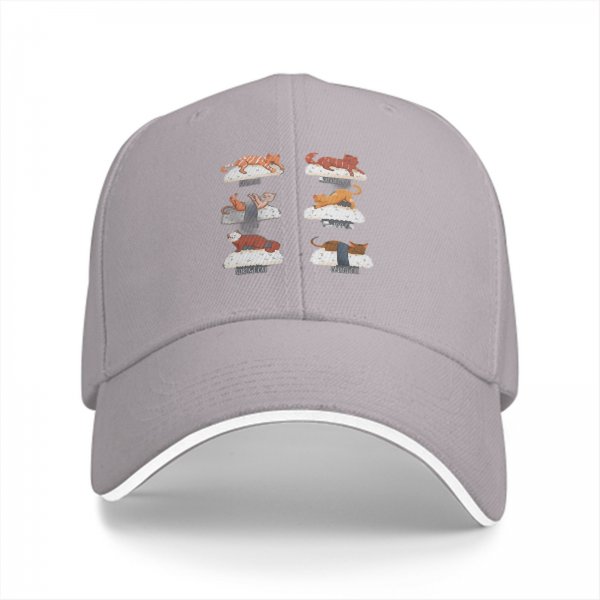 Black Baseball Cap With Sushi Cat Illustrations