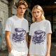 Olive T-shirt with Gothic Skull Teacup and Roses Print