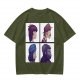 Olive T-Shirt With Four Gorillaz Character Portraits Print