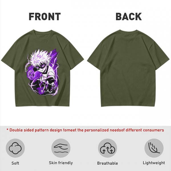 Olive Anime Graphic T-Shirt Featuring Killua Zoldyck