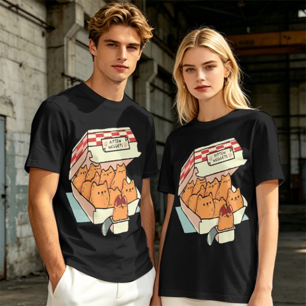 Olive T-Shirt With Kitten Nuggets Fried Chicken Box Graphic