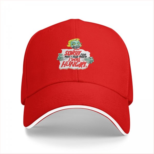 Black baseball cap with zombie 'Sorry for what I said when I was hungry' print