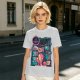 Olive T-Shirt with Cyberpunk Pink Cat and Robotic Tech Print
