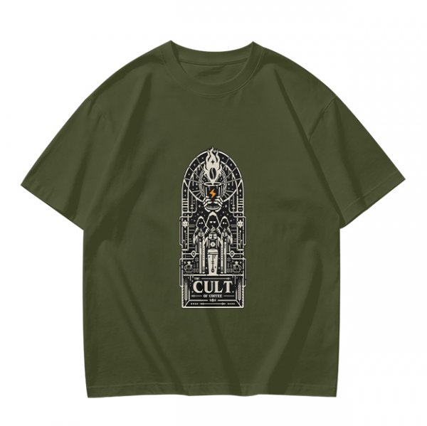 Olive Graphic T-Shirt With Cult Occult Art Print