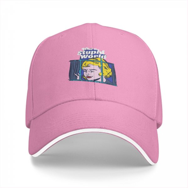Black Baseball Cap With 'What a Stupid World' Retro Pop Art Print