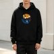 Black hoodie with yin-yang nature landscape graphic featuring bird and wave