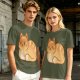 Olive Green T-Shirt With Cute Orange Tabby Cat Graphic