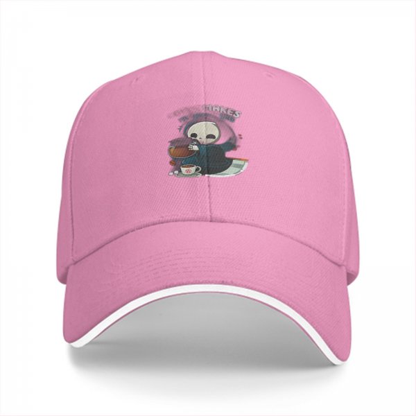 Black Baseball Cap With Cute Grim Reaper Coffee Graphic