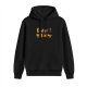 Black hoodie with playful cartoon cat illustrations