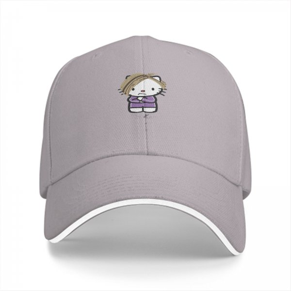 Black baseball cap with grumpy cartoon cat graphic