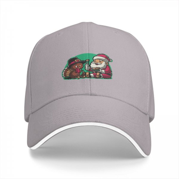 Black baseball cap with Santa and turkey Thanksgiving Christmas design
