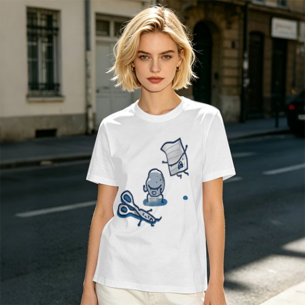 Olive T-Shirt With Rock Paper Scissors Cartoon Characters