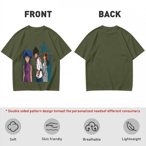 Anime Character Graphic Olive Green T-Shirt