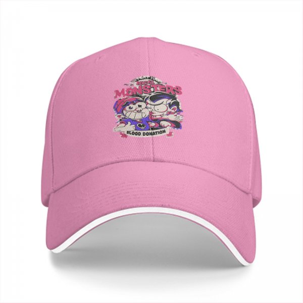 Black baseball cap with local monsters blood donation graphic print