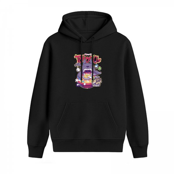 Black hoodie with Totoro themed cereal graphic print