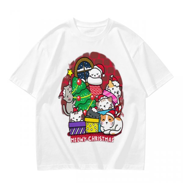 Meowy Christmas Cat Holiday Graphic T-Shirt