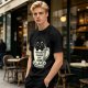 Olive T-Shirt With Black Cat In Coffee Cup 'Everything Is Pawsible With Coffee' Print