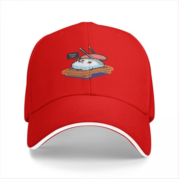 Black Baseball Cap With Cute Sushi 'Thanks Chef' Graphic Print