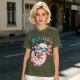 Olive t-shirt with a relaxed axolotl wearing sunglasses holding a drink