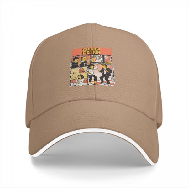 Black baseball cap with Yellow Fiction Simpson-style dance graphic
