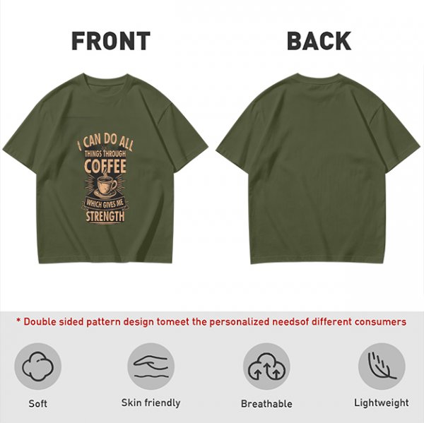 Olive t-shirt with coffee strength motivational print