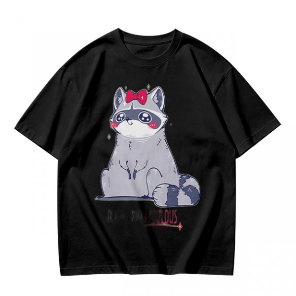 Olive T-shirt with Cute Raccoon Wearing Red Bow Graphic